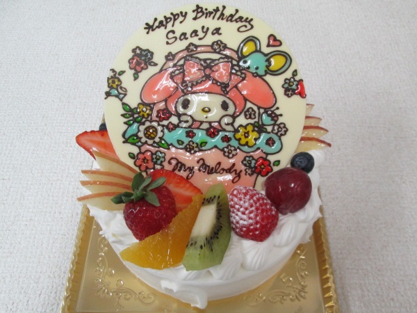バースデーケーキに マイメロのご指定のイラストをプレートでトッピング 大阪市東住吉区 パティスリーデコ