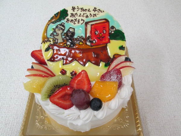 バースデーケーキに ご指定のピタゴラスイッチのイラストをプレートでトッピング 大阪市東住吉区 パティスリーデコ