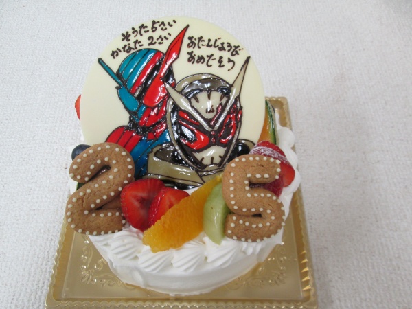 バースデーケーキに 仮面ライダービルドとジオウをプレートでトッピング 大阪市東住吉区 パティスリーデコ