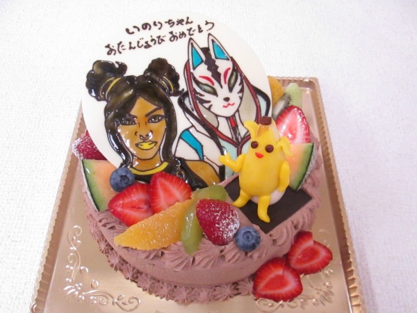 バースデーケーキに フォートナイトのご指定イラストをプレートで バナナスキンを立体で 大阪市東住吉区 パティスリーデコ
