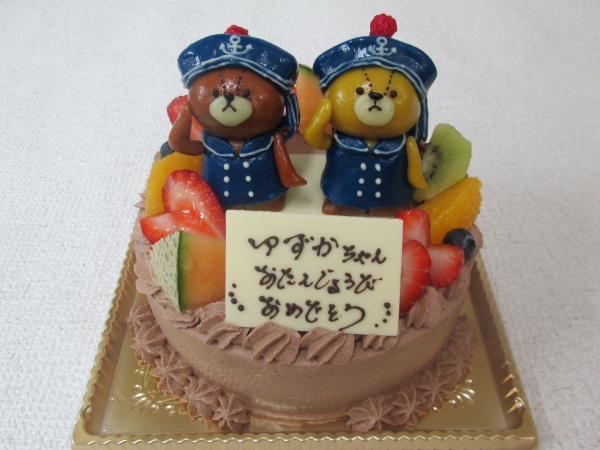 バースデーケーキに くまのがっこうのルルとロロを立体でケーキにトッピング 大阪市東住吉区 パティスリーデコ
