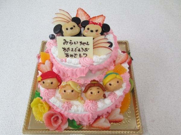 バースデーケーキに 2段ケーキにご希望のツムツム顔を立体でトッピング 大阪市東住吉区 パティスリーデコ