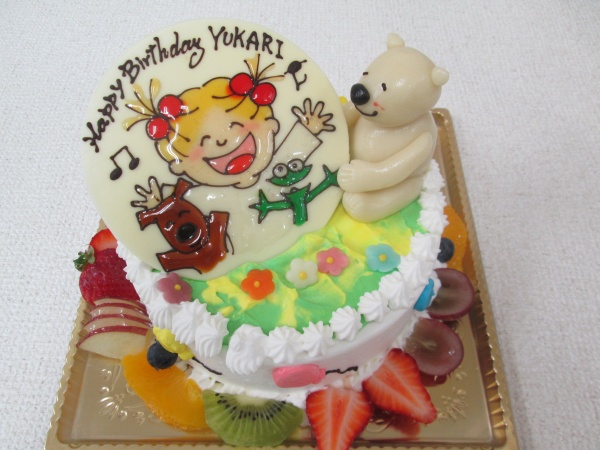 バースデーケーキに 指定のココちゃんをプレートでシロクマのポールを立体で 大阪市東住吉区 パティスリーデコ