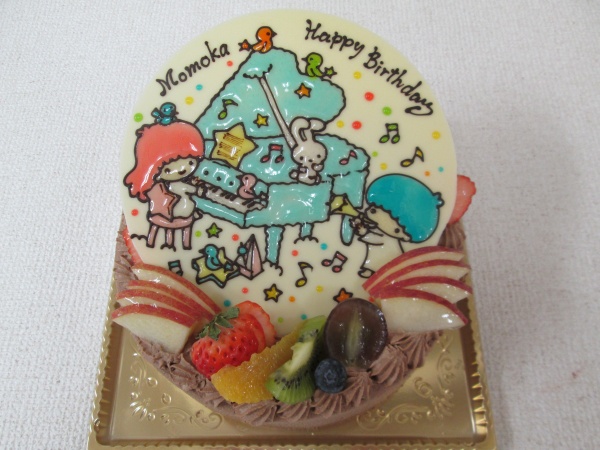 バースデーケーキに キキララちゃんのご指定のイラストをプレートでトッピング 大阪市東住吉区 パティスリーデコ