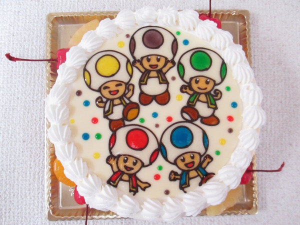 通販ケーキで マリオのキノピオをプレートでトッピング 大阪市東住吉区 パティスリーデコ