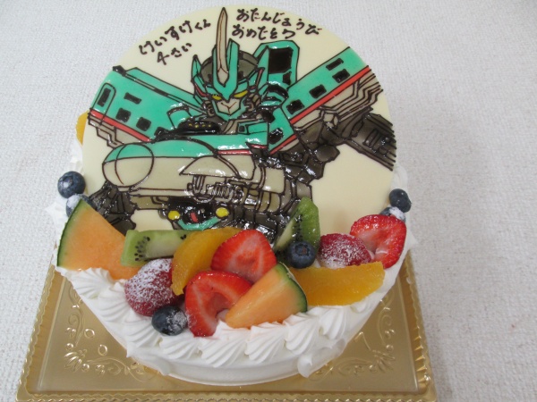 バースデーケーキに シンカリオンのはやぶさをプレートでトッピング 大阪市東住吉区 パティスリーデコ