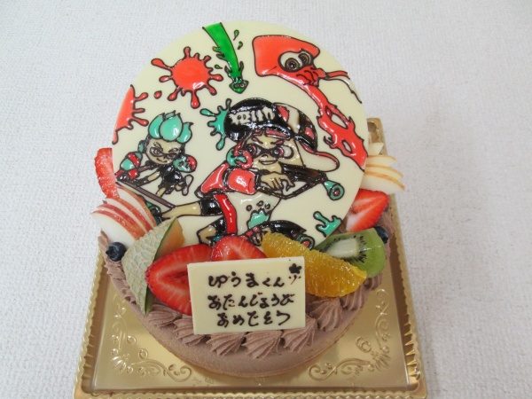 バースデーケーキに スプラトゥーン２イラストをプレートでトッピング 大阪市東住吉区 パティスリーデコ