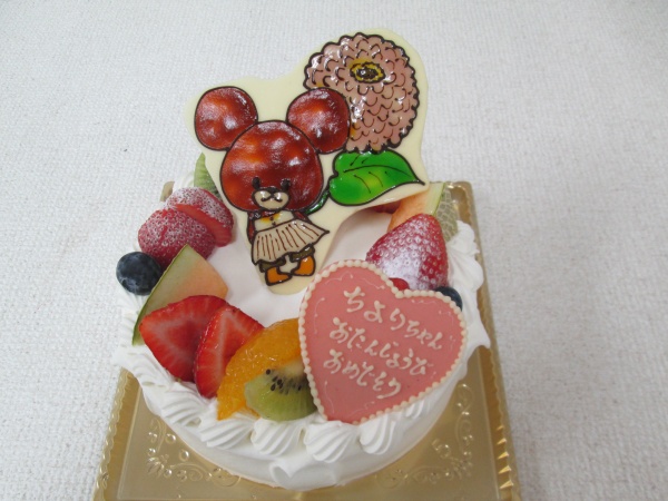 バースデーケーキに くまのがっこうのジャッキーをご指定イラストプレートでトッピング 大阪市東住吉区 パティスリーデコ