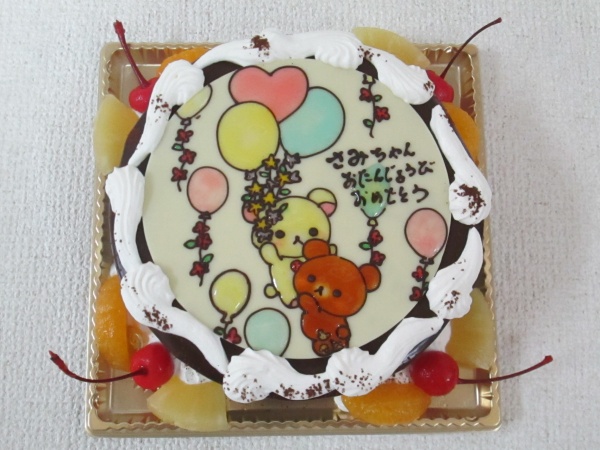 通販ケーキで リラックマの指定イラストをプレートでトッピング 大阪市東住吉区 パティスリーデコ