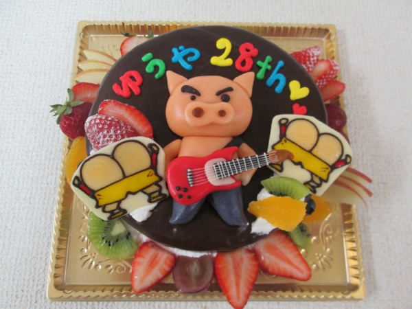 バースデーケーキに ギターを持ったぶりぶりざえもんを立体で ケツだけ星人をプレートで 大阪市東住吉区 パティスリーデコ