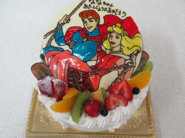 バースデーケーキに ご指定のプリンセスと王子様のイラストをプレートでトッピング 大阪市東住吉区 パティスリーデコ