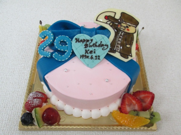 バースデーケーキに 青い蝶々リボンを立体で 指定キャラやハートもトッピング 大阪市東住吉区 パティスリーデコ