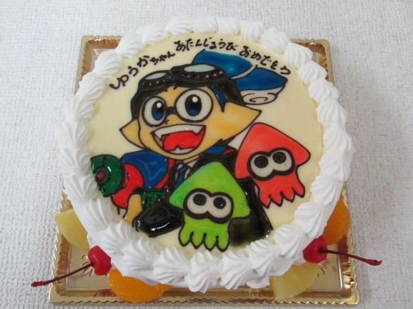 通販ケーキで スプラトゥーン２のゴーグルくんをご指定イラストプレートでトッピング 大阪市東住吉区 パティスリーデコ